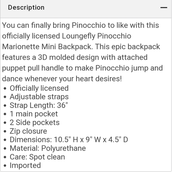 Disney Loungefly Pinocchio Marionette Mini Backpack WDBK2238 - Picture 7 of 7